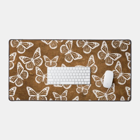 Mooie vlinders Elegant Chic patroon Bruin Wit Bureaumat (Keyboard & Muis)