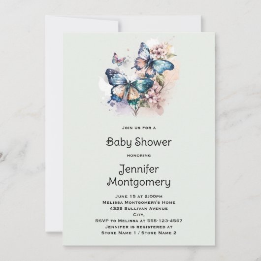 Mooie Vlinders en Bloemen Baby shower Kaart (Voorkant)