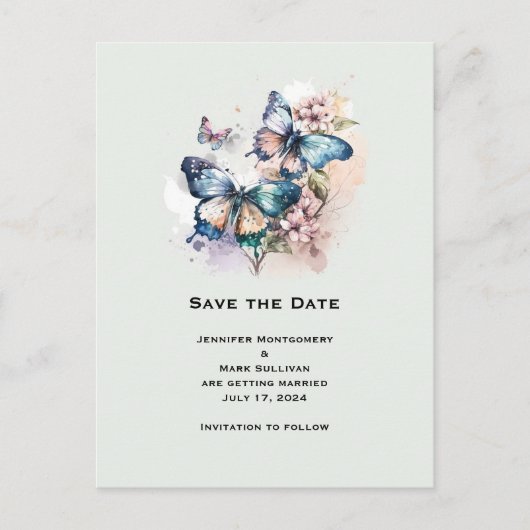 Mooie Vlinders en Bloemen Bewaar de Datum Uitnodiging Briefkaart (Voorkant)