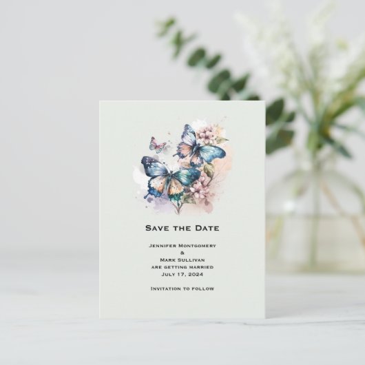 Mooie Vlinders en Bloemen Bewaar de Datum Uitnodiging Briefkaart (Staand voorkant)