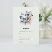 Mooie Vlinders en Bloemen Bruiloft RSVP Kaartje (Staand voorkant)