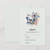 Mooie Vlinders en Bloemen Bruiloft RSVP Kaartje (Voorkant / Achterkant)