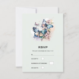 Mooie Vlinders en Bloemen Bruiloft RSVP Kaartje