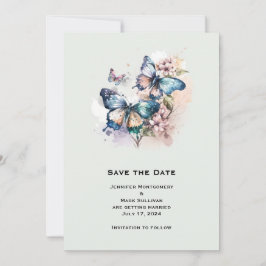 Mooie Vlinders en Bloemen Bruiloft Save The Date
