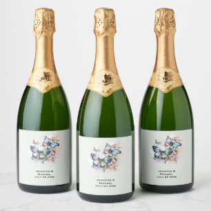 Mooie Vlinders en Bloemen Bruiloft Sparkling Wijnetiket