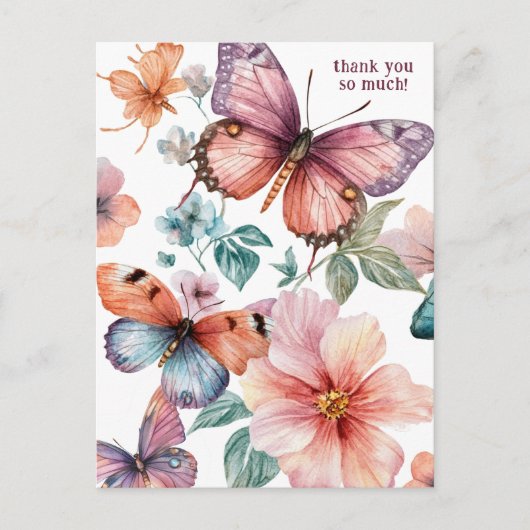 Mooie Vlinders en Bloemen Dank Je Briefkaart (Voorkant)