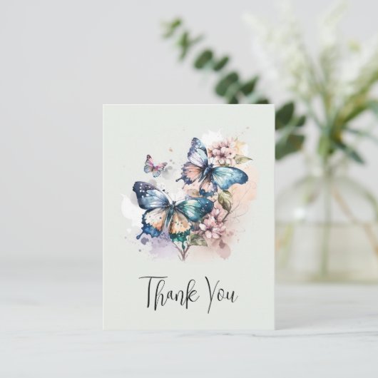 Mooie Vlinders en Bloemen Dank u Briefkaart (Staand voorkant)