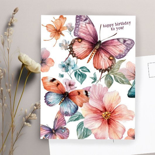 Mooie Vlinders en Bloemen Gelukkige Verjaardag  Briefkaart