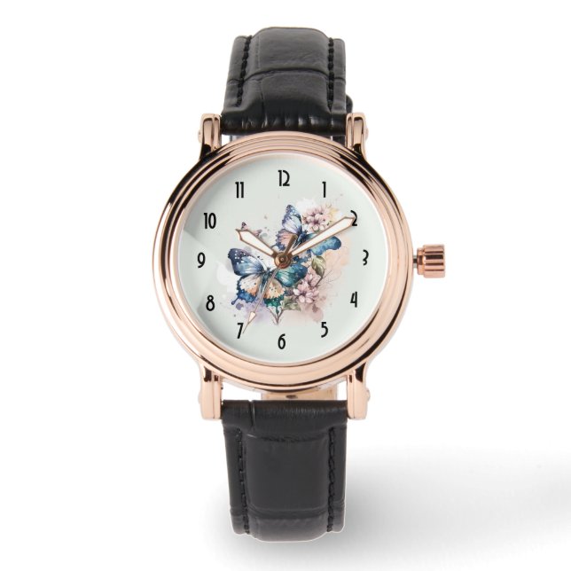 Mooie Vlinders en Bloemen Horloge (Voorkant)