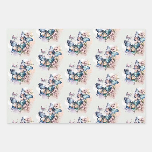 Mooie Vlinders en Bloemen Inpakpapier Vel (Voorkant)