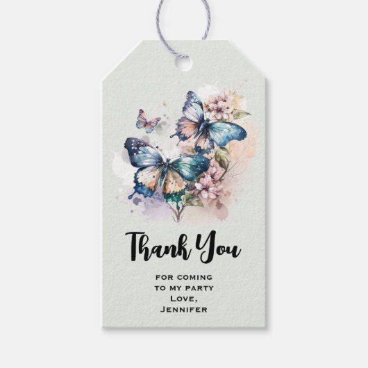 Mooie Vlinders en Bloemen Party Dank u Cadeaulabel (Voorkant)