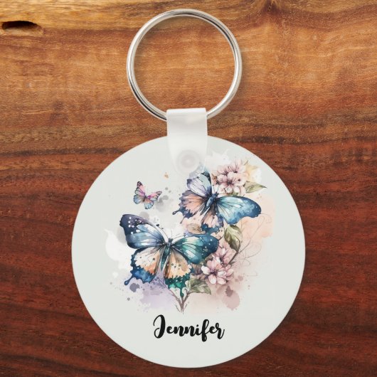 Mooie Vlinders en Bloemen Sleutelhanger (Voorkant)