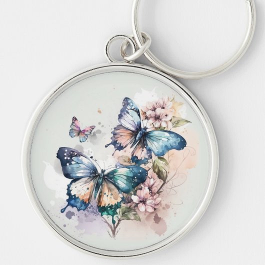 Mooie Vlinders en Bloemen Sleutelhanger (Voorkant)