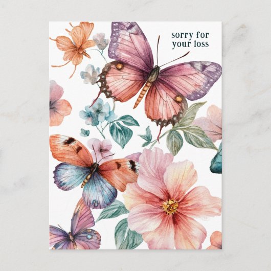 Mooie vlinders en bloemen sorry voor verlies briefkaart (Voorkant)