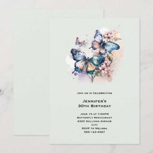 Mooie vlinders en bloemen verjaardag kaart (Voorkant / Achterkant)