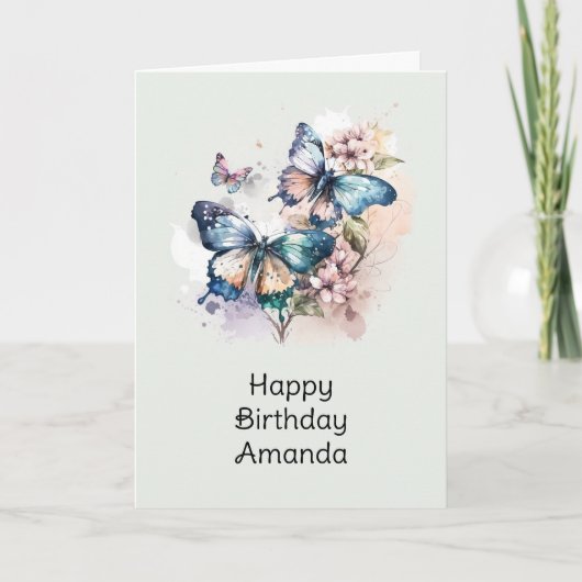 Mooie vlinders en bloemen verjaardag kaart (Voorkant)