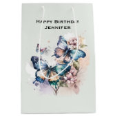 Mooie vlinders en bloemen verjaardag medium cadeauzakje (Voorkant)
