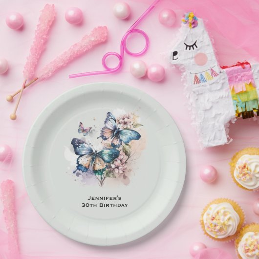 Mooie vlinders en bloemen verjaardag papieren bordje (Feest)