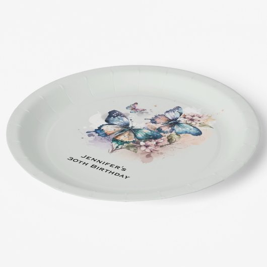 Mooie vlinders en bloemen verjaardag papieren bordje (Gekanteld)