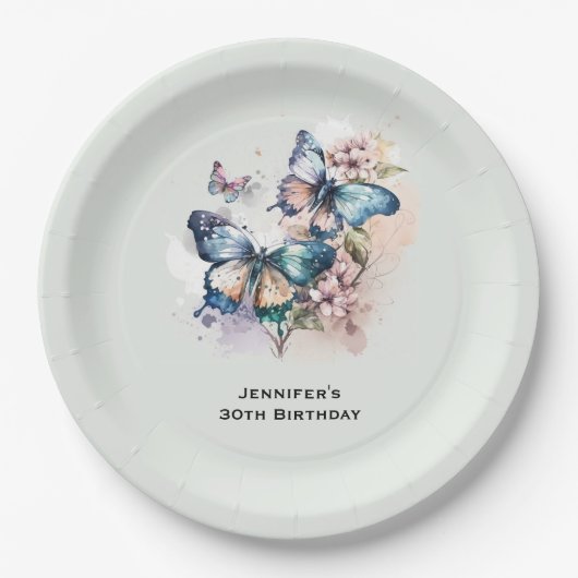 Mooie vlinders en bloemen verjaardag papieren bordje (Voorkant)