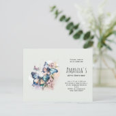 Mooie vlinders en bloemen verjaardag uitnodiging briefkaart (Staand voorkant)