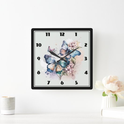 Mooie Vlinders en Bloemen Vierkante Klok (Huis)
