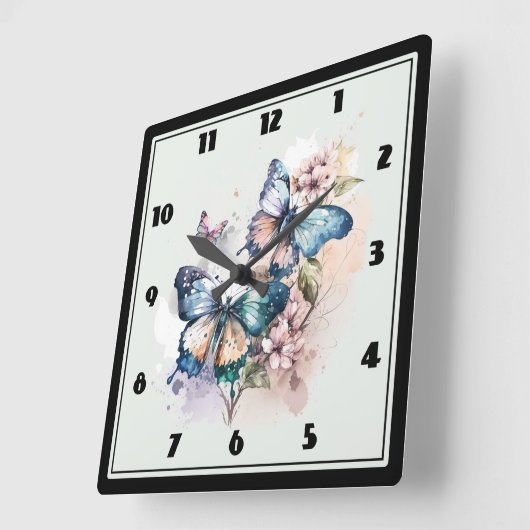 Mooie Vlinders en Bloemen Vierkante Klok (Hoek)