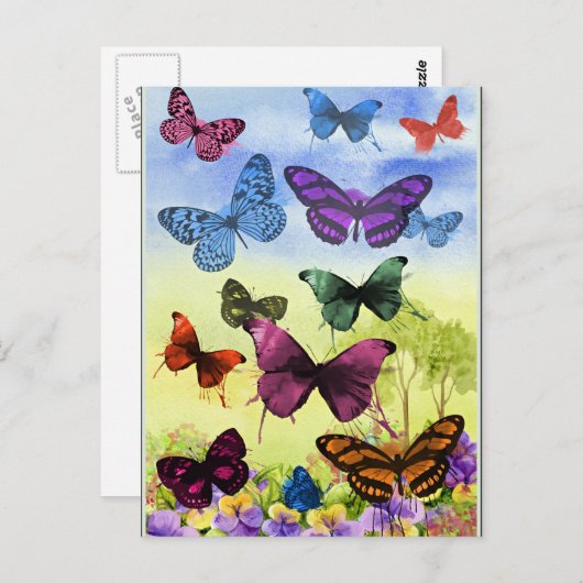 Mooie vlinders met mooie zomerbloemen briefkaart (Voorkant / Achterkant)