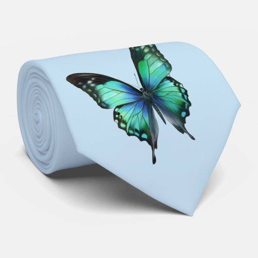 Mooie vlinders op een elegant blauw stropdas (Opgerold)