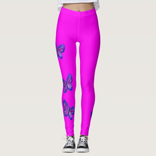 Mooie Vlinders op Helder Roze Leggings (Voorkant)