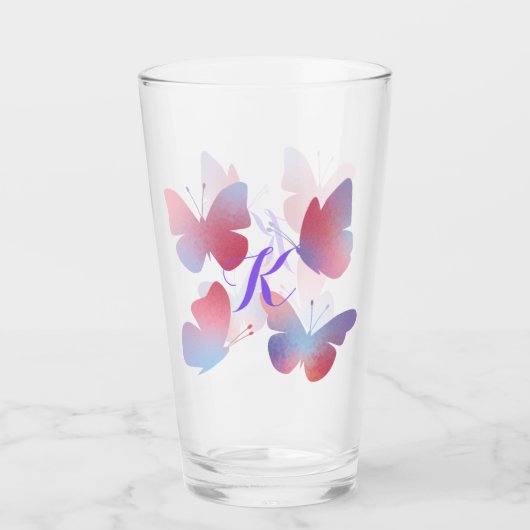 Mooie vlinders pastel roze Paarse monogram Glas (Voorkant)