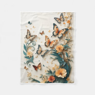 Mooie Vlinders Vliegen Rond Bloemen En Bl Fleece Deken