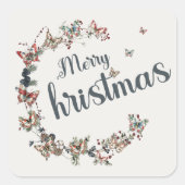 Mooie  vlinders Vrolijk Kerstfeest Vierkante Sticker (Voorkant)