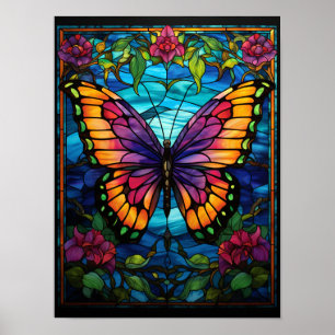 Mooie Vlindertuin Glas-in-Loodraam Poster