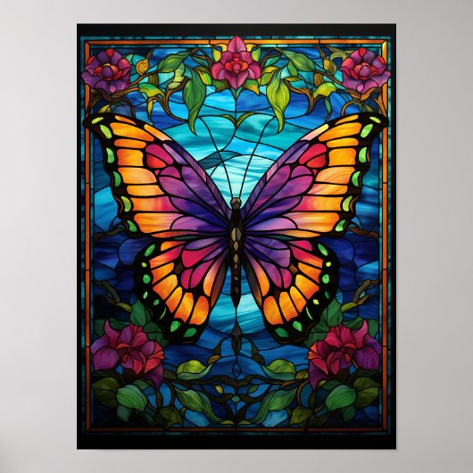Mooie Vlindertuin Glas-in-Loodraam Poster (Voorkant)