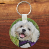 Mooie, vloeiende witte Maltese puppy Dog Sleutelhanger (Voorkant)