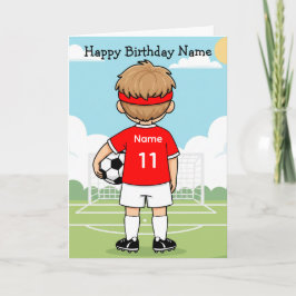 Mooie Voetbal Jongen Rode Shirt Verjaardagskaart Kaart