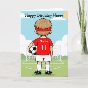 Mooie Voetbal Jongen Rode Shirt Verjaardagskaart Kaart