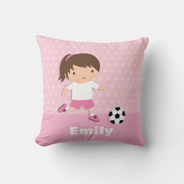 Mooie Voetbalster Meisje Roze Worp Kussen (Voorkant)