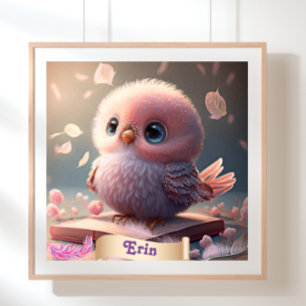 Mooie Vogel Baby Roze Uil Boek Gepersonaliseerde K Poster