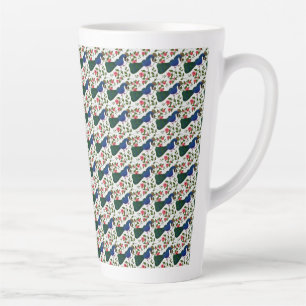 Mooie Vogel Bloemmotief   Kleurrijke Blauwe Vogel  Latte Mok