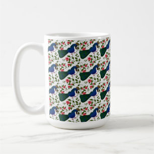 Mooie vogel bloempatroon   Kleurrijke blauwe vogel Koffiemok