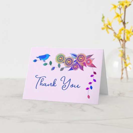 Mooie vogel en bloem Hartelijk dank Kaart (Gele Bloem)