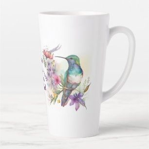 Mooie vogel en bloemen latte mok