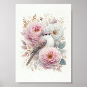 Mooie vogel- en rozenkunst poster