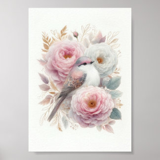 Mooie vogel- en rozenkunst poster