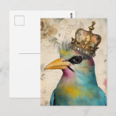 Mooie vogel in een kroon collage briefkaart (Voorkant / Achterkant)