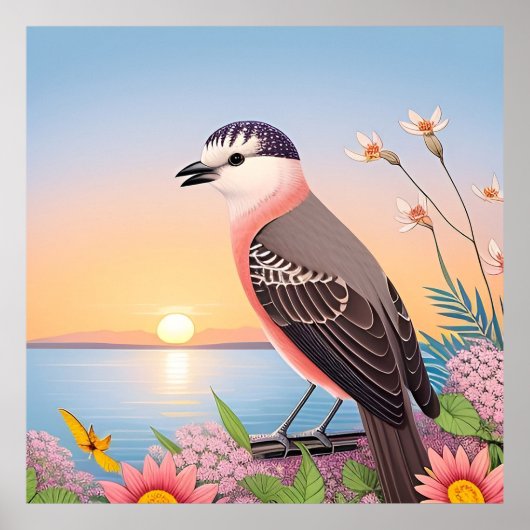 Mooie vogel in een kustnatuurscène poster (Voorkant)
