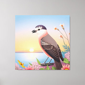 Mooie vogel in een kustnatuurtafereel canvas afdruk