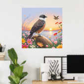 Mooie vogel in kustnatuurscène poster (Thuiskantoor)